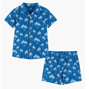 ANDY & EVAN Kids' French Terry Button-Up Shirt & Shorts Set | Palm trees